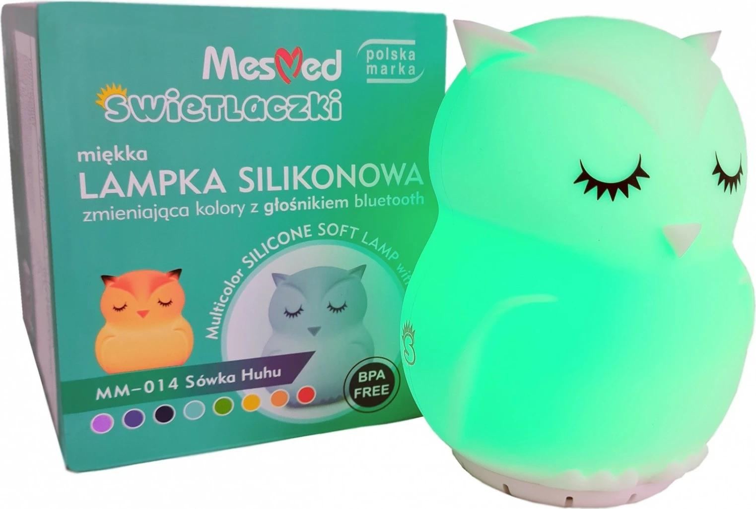 Nočna lučka iz silikona v obliki sove, Mesmed MM014, Bluetooth zvočnik, menjavanje barv, bela