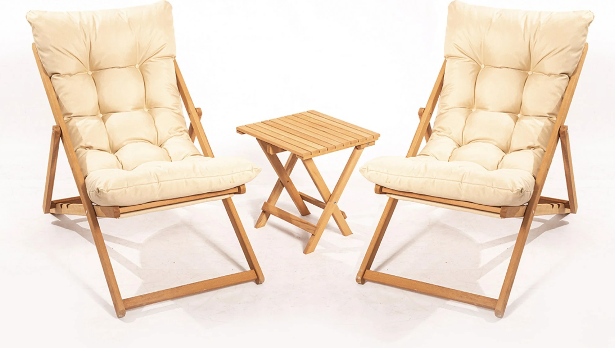 Set vrtne mize s stoli, 3-delni, Hanah Home My005, les gaber, rjavo in kremno