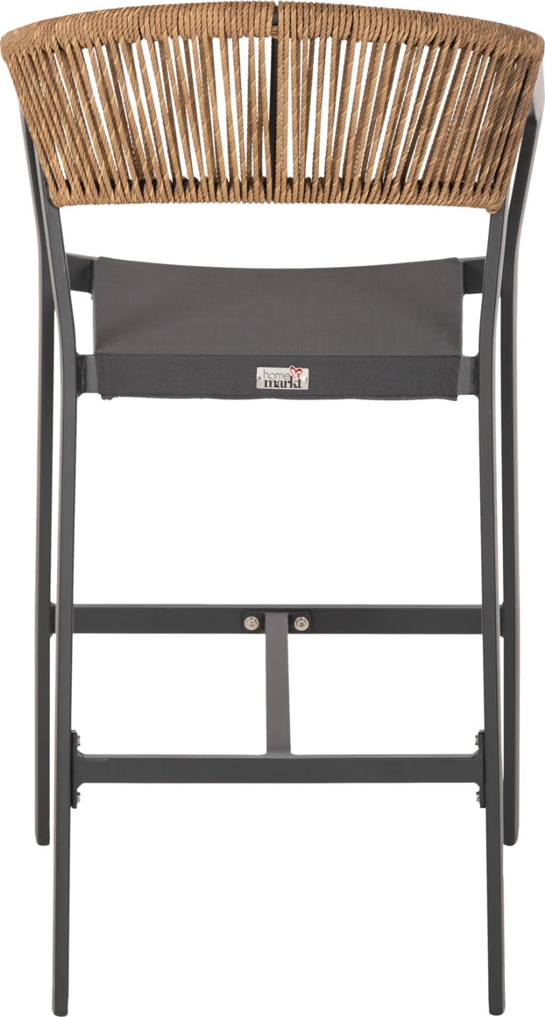 Barski stol iz aluminija v antracitni barvi FH5892.11 srednje višine z nasloni - ratan & tekstil 56,5x57x99,5Hcm