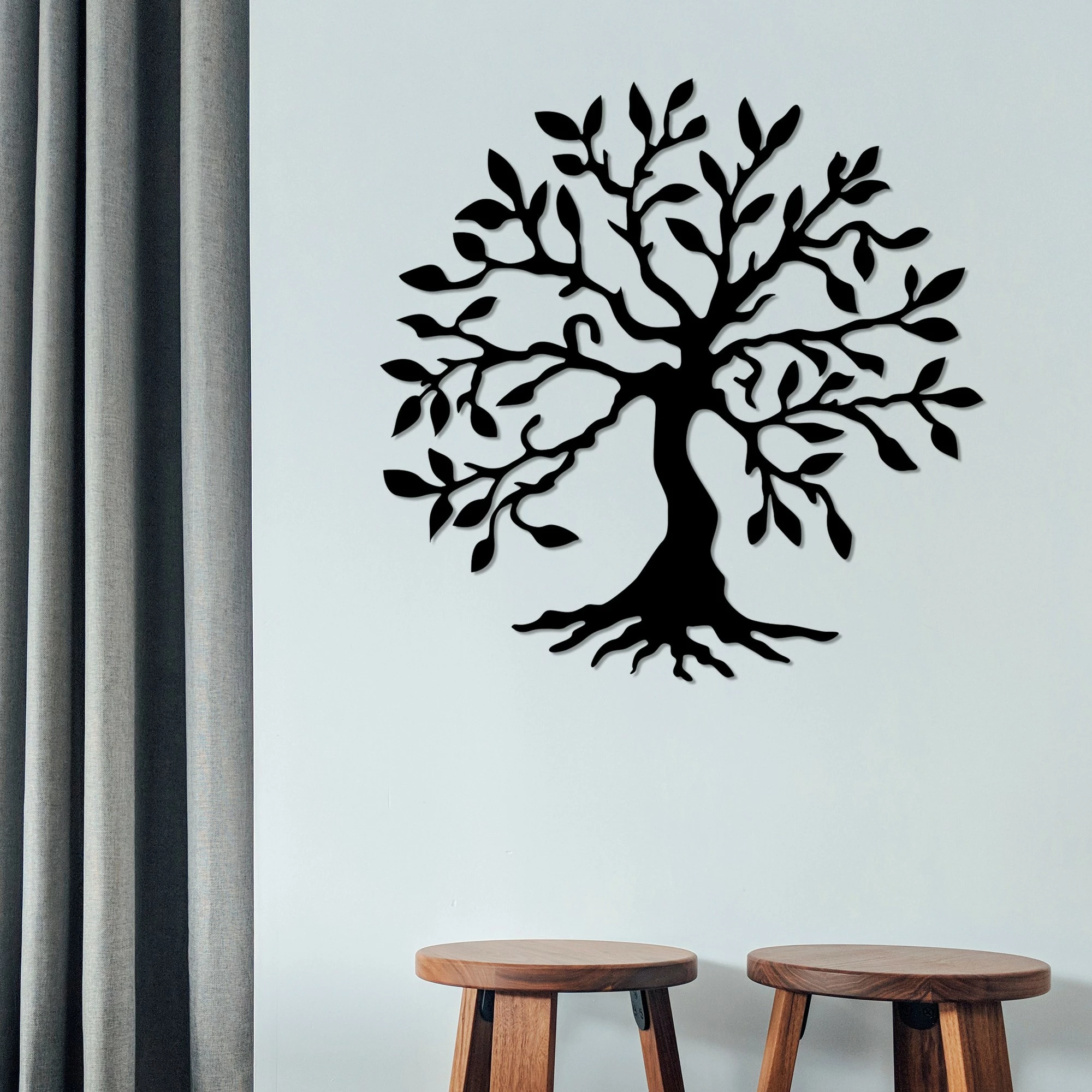 Metalni dekorativni element za steno, drevo 3, Wallity, črna, 60 x 60 cm