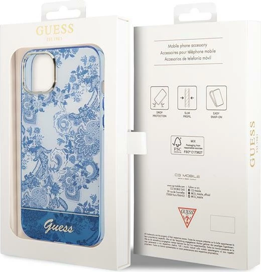 Ovitek Porcelain Collection za iPhone 14 Plus 6,7", Guess, moder
