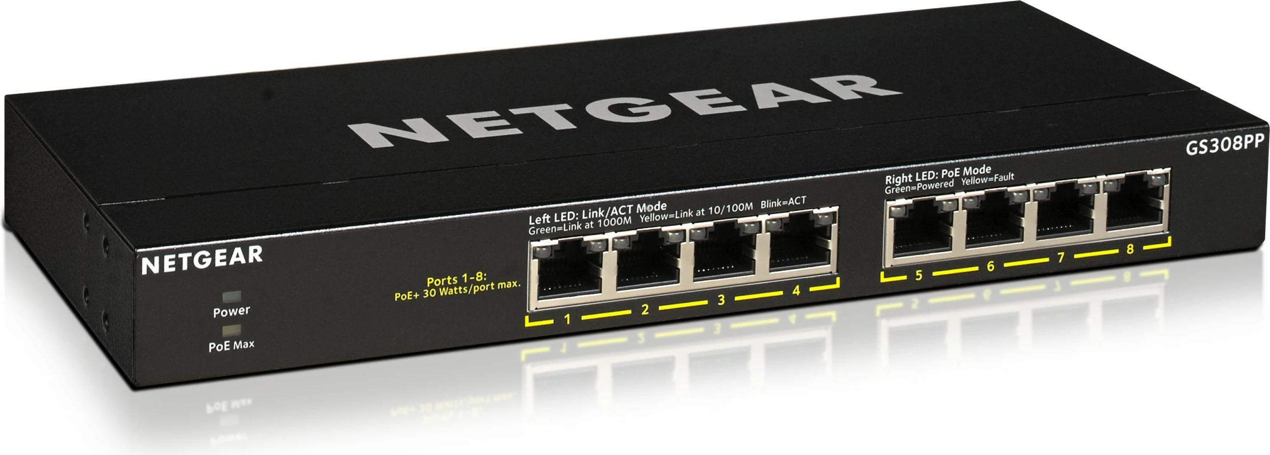 Gigabitni PoE preklopnik NETGEAR GS308PP, montaža v rack ali na steno
