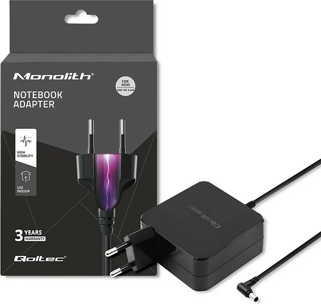 Polnilec za prenosnik 65W, 19V, 3.42A, 5,5x2,5 mm, Qoltec za Asus, črn