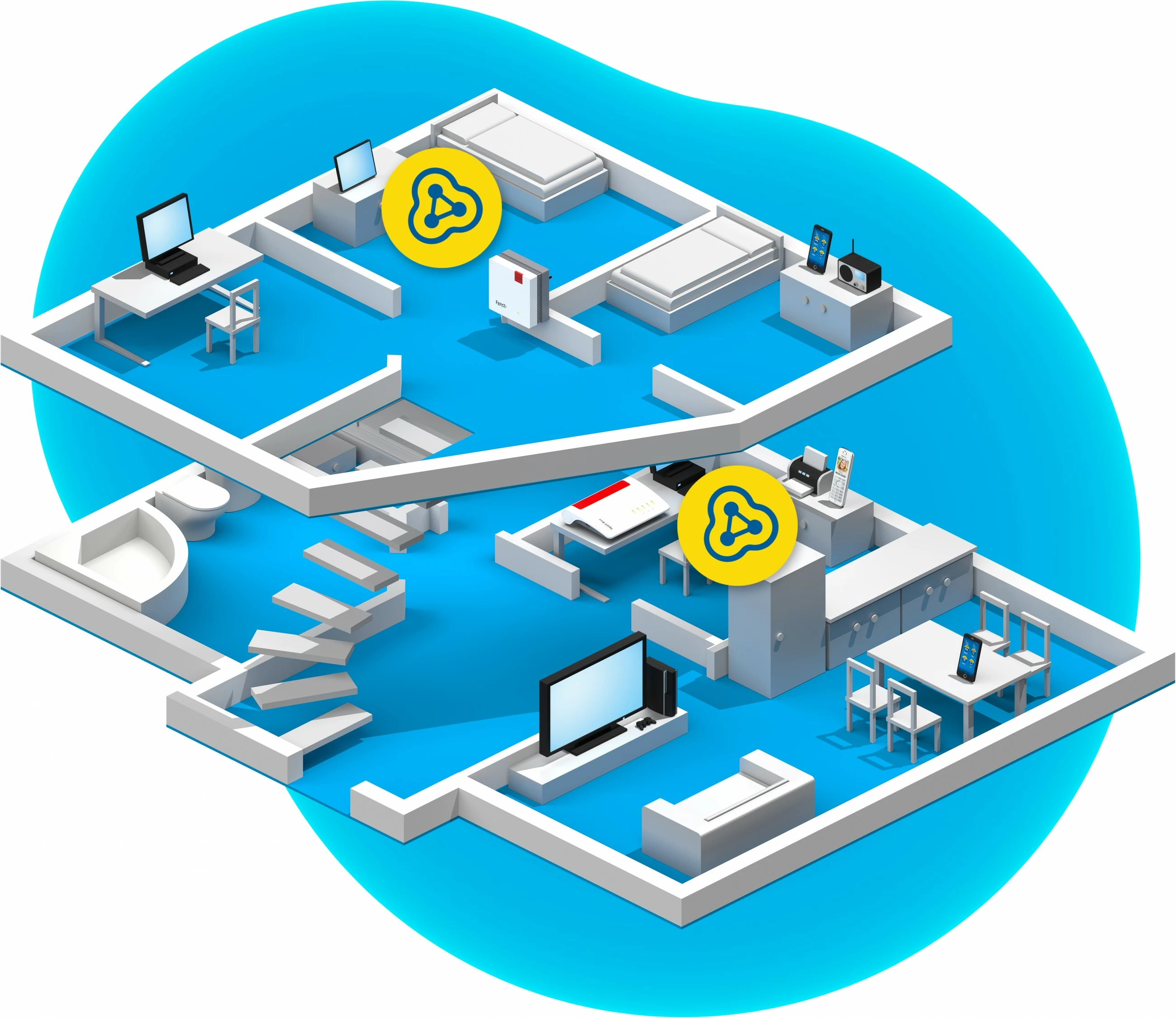 Mesh komplet FRITZ! 7530 AX + 1200 AX, Wi‑Fi Mesh, bel