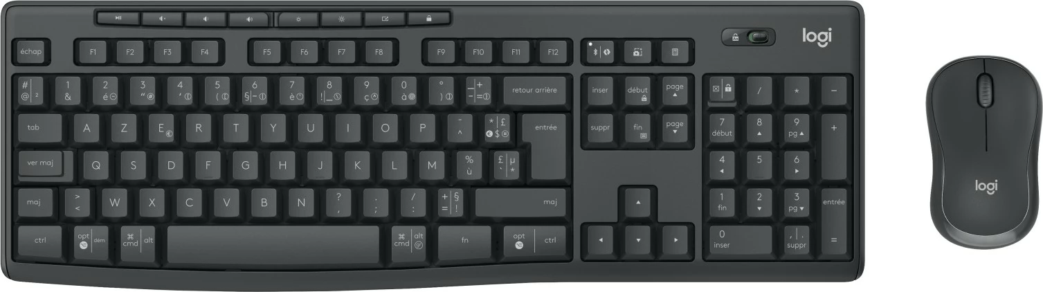 Komplet brezžična tipkovnica in miška Logitech MK370, RF in Bluetooth, AZERTY, grafit
