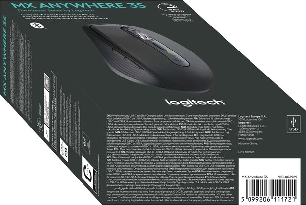 Brezžični miš RF + Bluetooth, 8000 DPI, Logitech MX Anywhere 3S