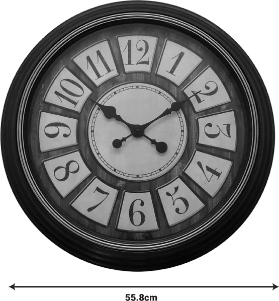 Stenska ura Docto Inart, antirano črna, D55.8x5.2cm