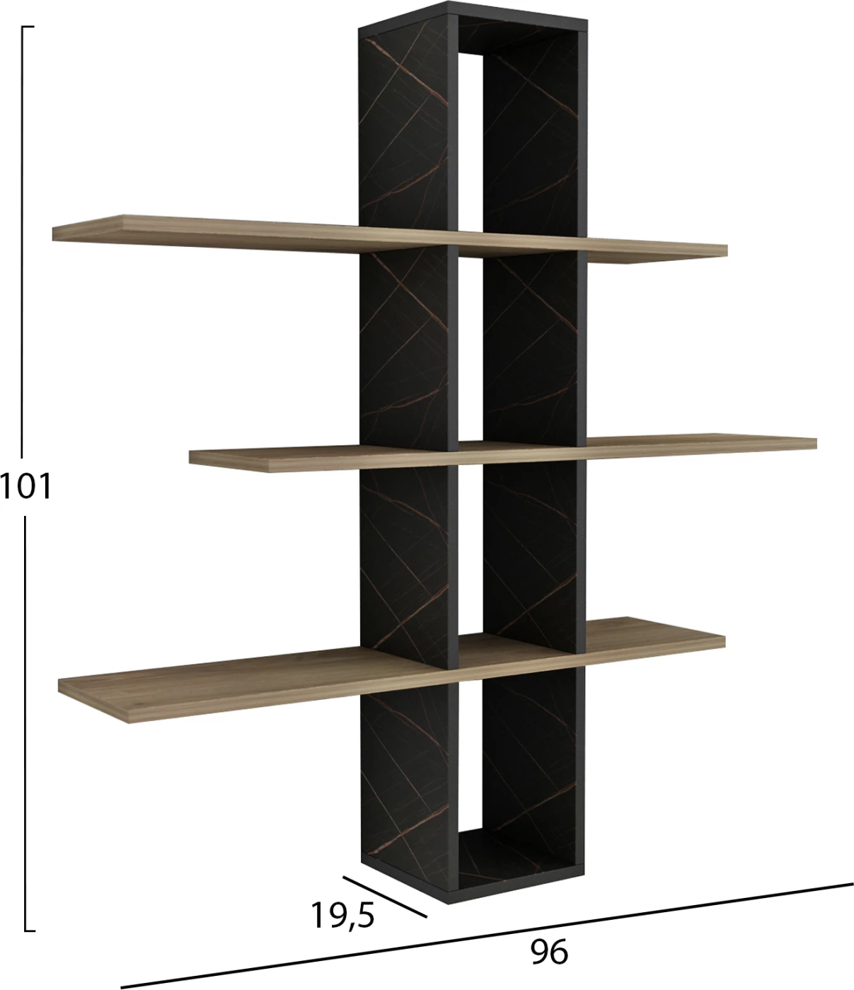 Stenske police DOMINIC FH8976.13 melamin v naravno-črnem marmorju 96x19,5x101Hcm