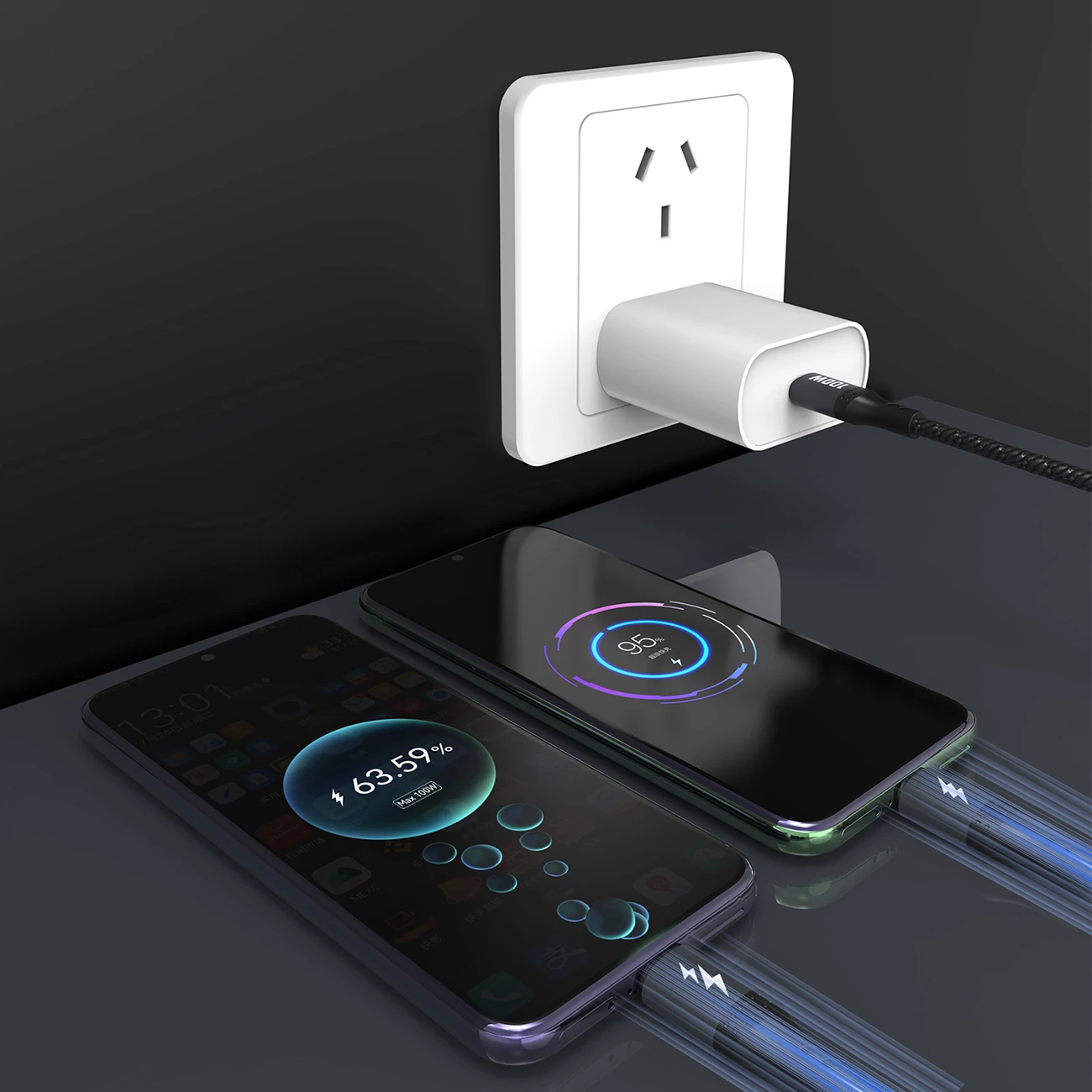 Kabel za polnjenje 2in1 Dudao L3F, 1,2 m, 100 W, 2× USB-C, črn