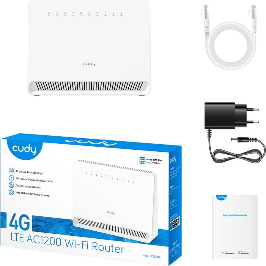 Brezžični usmerjevalnik Cudy LT500E, 4G, dvojni pas (2,4 GHz / 5 GHz), bel