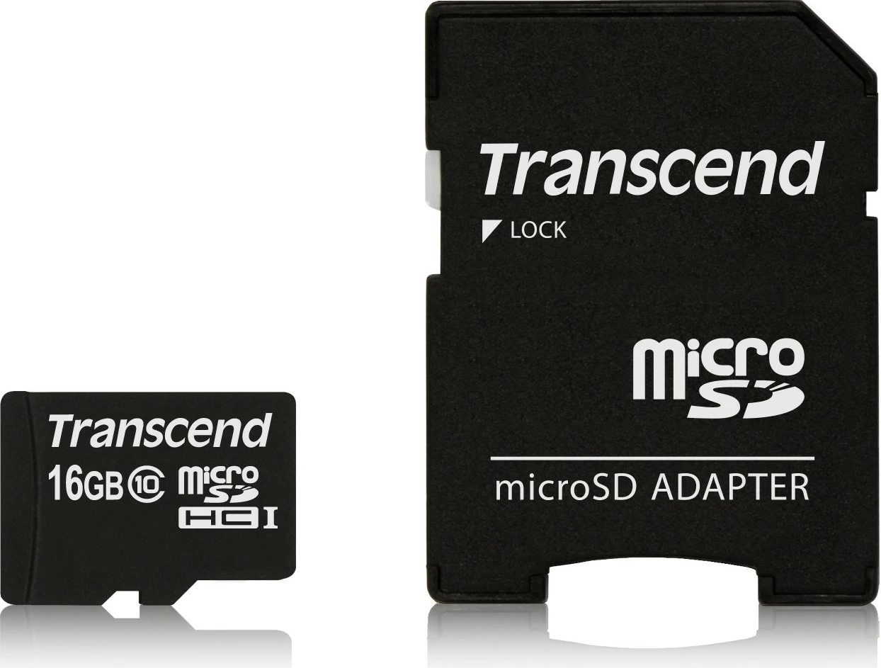 Kartica pomnilnika Transcend microSDHC 16GB, Class 10, z adapterjem, črna