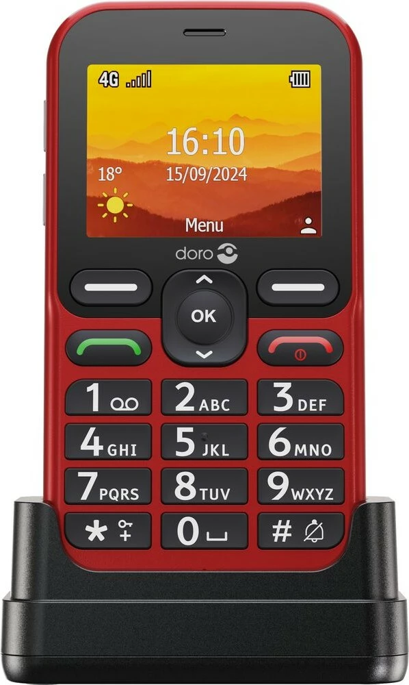 Preprost mobilni telefon Doro Leva L10, Single SIM, 2,4", 2 MP, 1150 mAh, rdeč