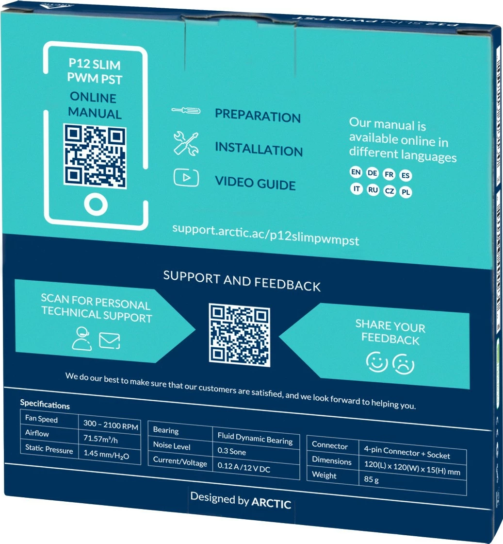 Tanki ventilator za ohišje ARCTIC P12 Slim PWM PST 12 cm, črn