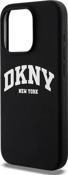 Ovitek za telefon iz tekočega silikona DKNY, MagSafe, za iPhone 15 Pro, črn z belim logotipom