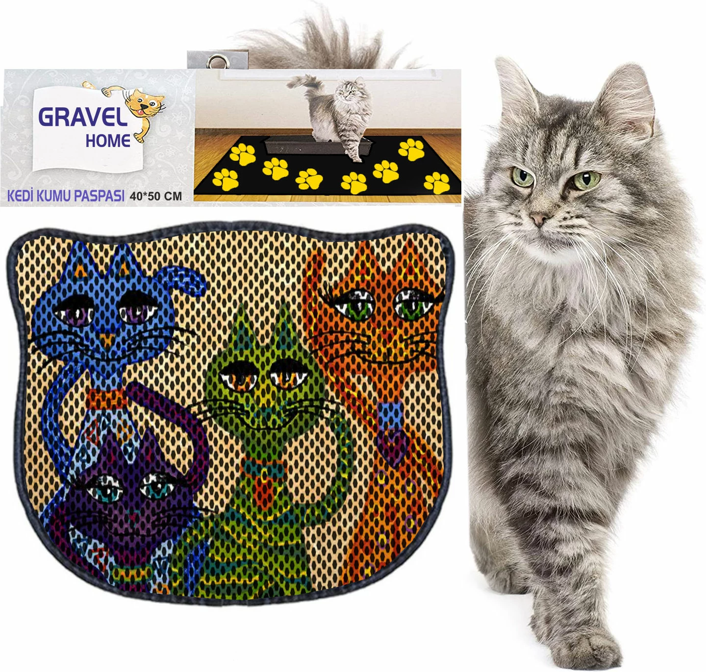 Podloga za mačji pesek, večbarvna, Paws & Whiskers, Kdkafa0120, 40x50 cm