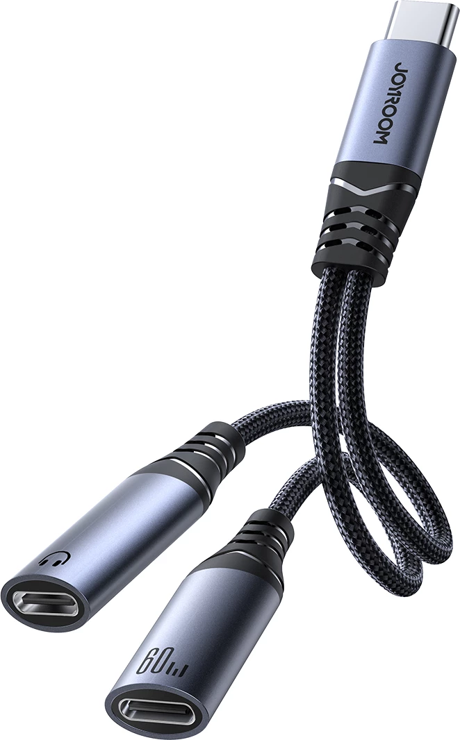 Adapter USB-C v 2x USB-C, DAC, 60 W, črn Joyroom SY-C03
