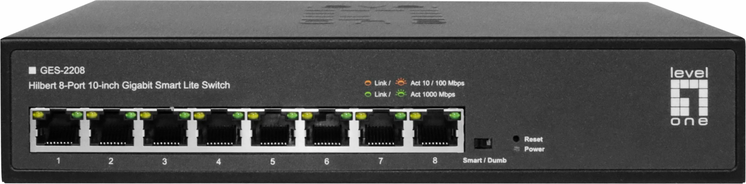 Upravljen 10" rack switch z 8 Gigabit priključki, LevelOne Hilbert