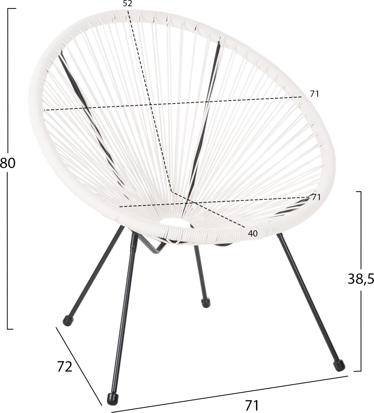 Gugalni stol za zunanjo uporabo tipa gnezdo ACAPULCO FH5872.12 črna kovina-sintetični ratan v beli barvi 71x72x80Hcm.