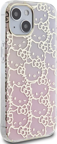 Ovitek Hello Kitty IML Gradient Electrop Crowded Kitty Head za iPhone 15, roza