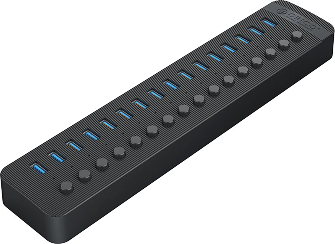USB-hub z 16 priključki Orico CT2U3-16AB, USB 3.0, z individualnimi stikali, črn
