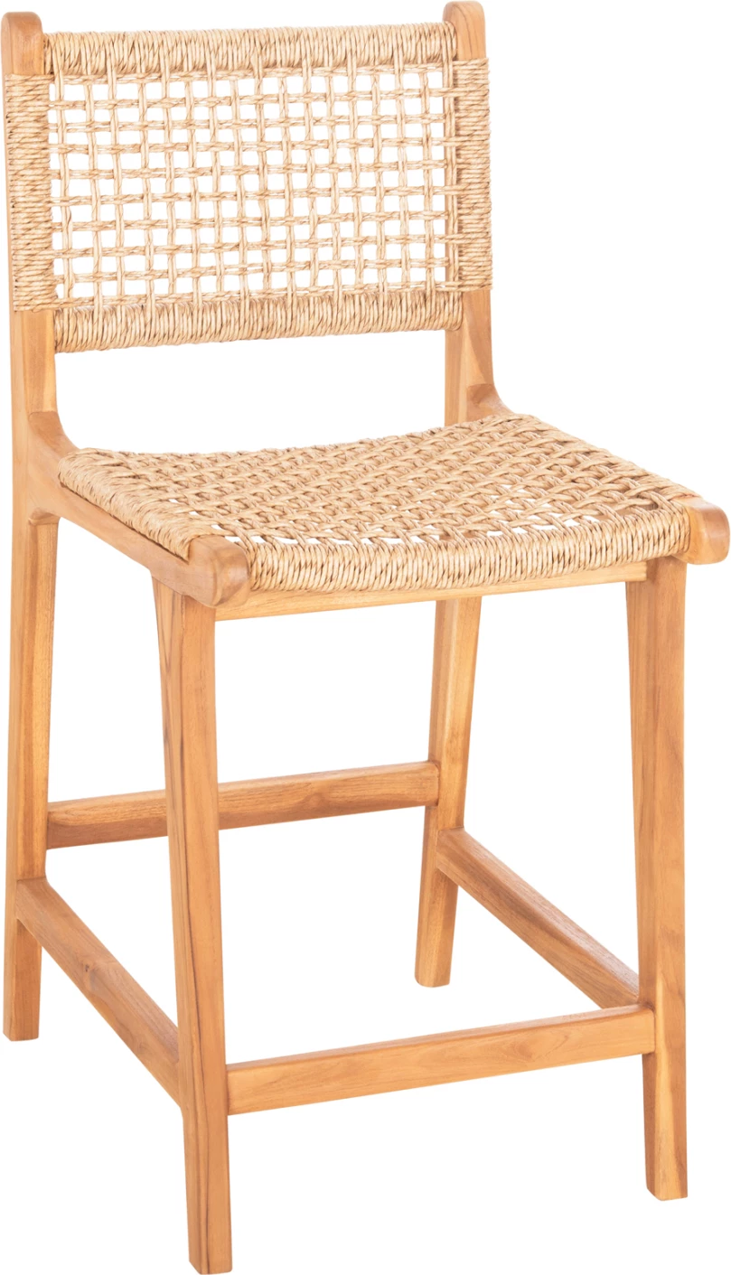 Barski stol z naslonjalom BORIS FH9381.11 iz tikovine in vrvi VIRO 46x53x96 cm