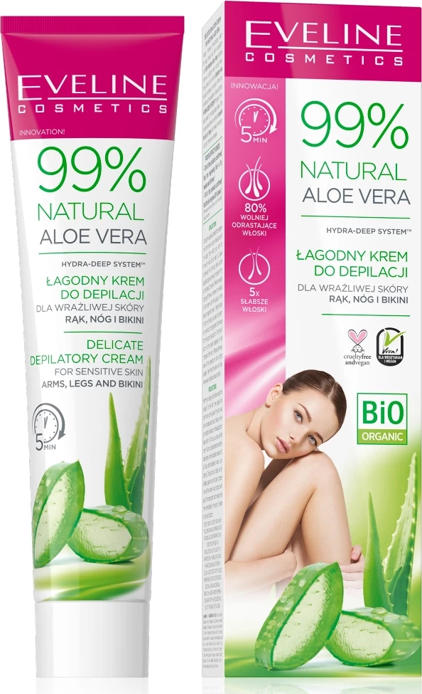 Krem za odstranjevanje dlak Eveline Cosmetics 99% naravna aloe vera, 125 ml