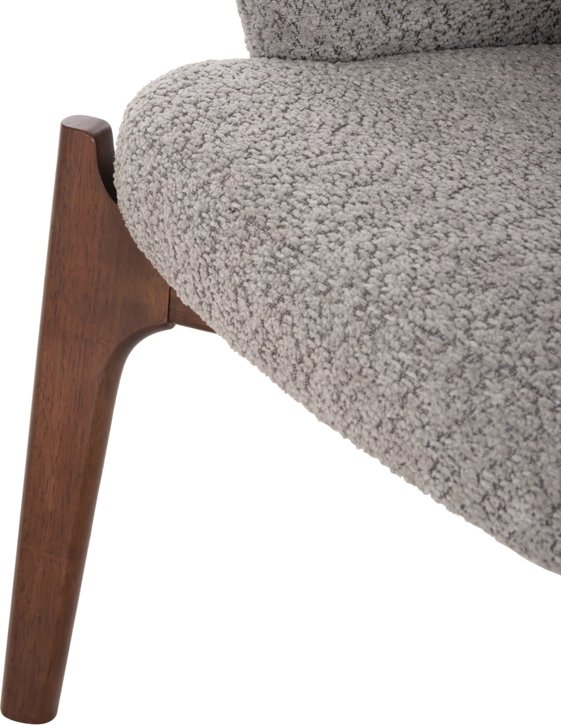 Jedilni stol ABAI FH9971.03 iz kavčukovca v barvi oreha - boucle tkanina v svetlo sivi barvi 65x63x79Hcm, set 2 kosov