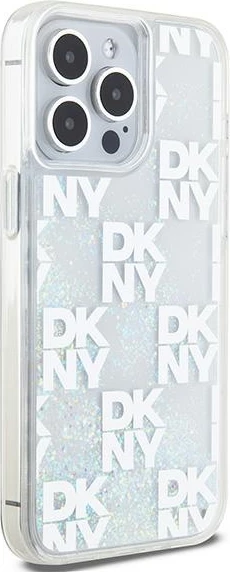 Ovitek z tekočim bleščicami DKNY Multilogo za iPhone 15 Pro Max, bel