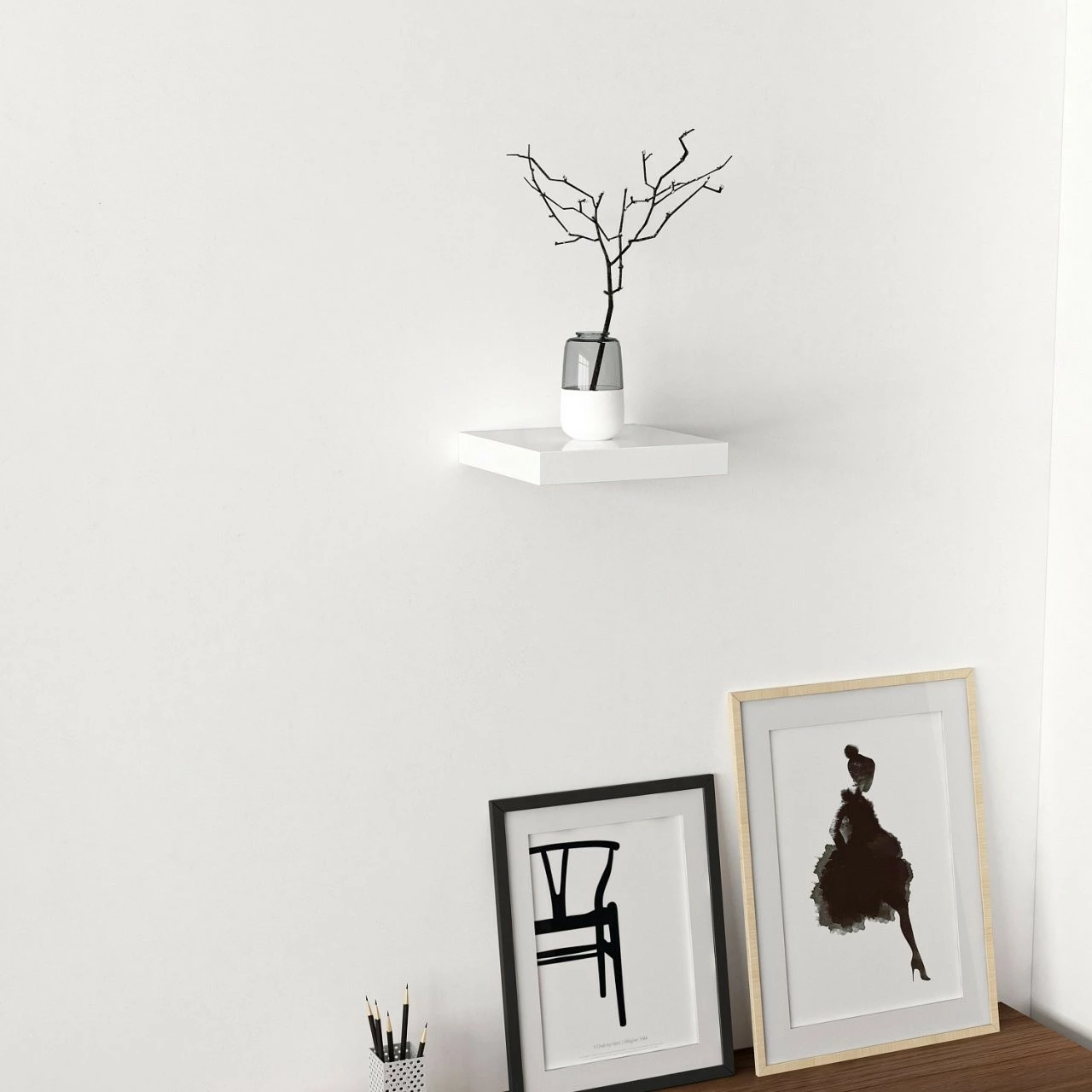 Stenski regal Skye Decor, bel, 23x23x3.6 cm