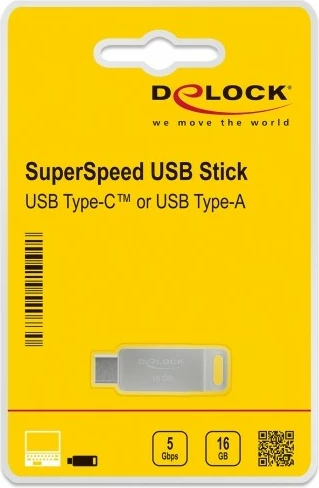 USB ključek 16GB, USB 3.2 Gen 1, USB-C in USB-A, kovinski DeLOCK