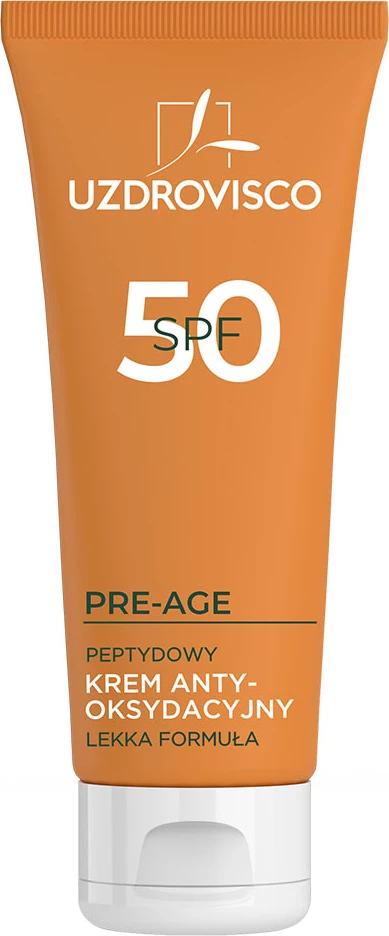 Krema za obraz za ženske proti hiperpigmentaciji UZDROVISCO Pre-Age SPF 50, peptidni antioksidant, 50 ml