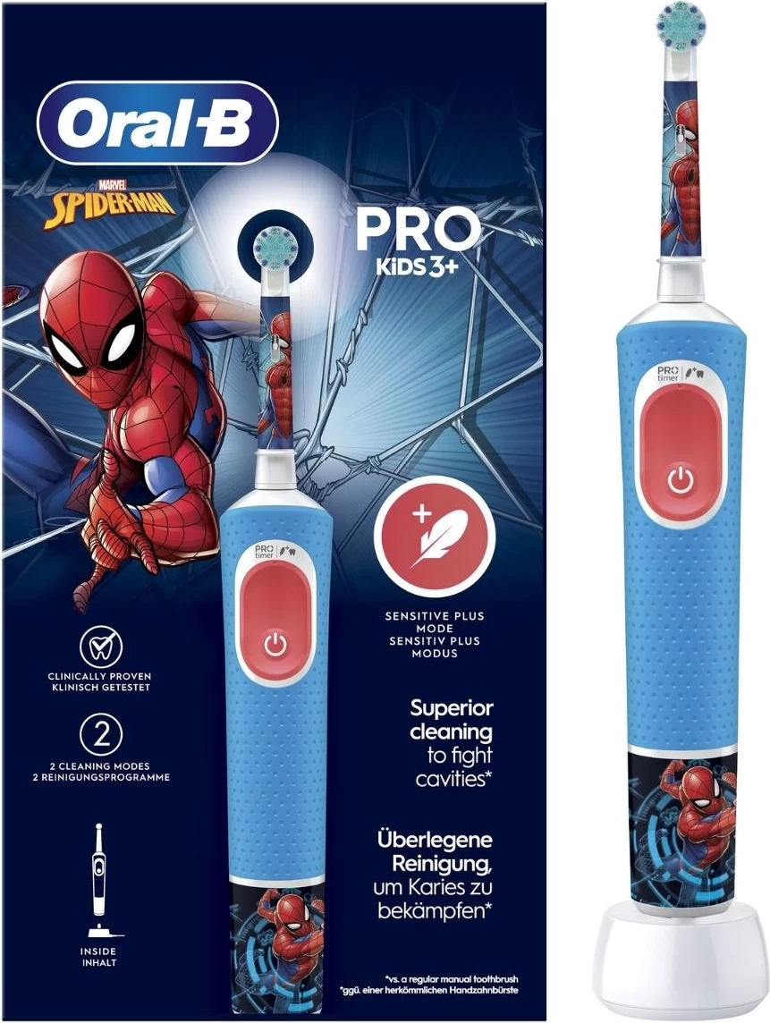 Električna zobna ščetka za otroke Vitality Pro Kids Spiderman 103, Oral-B (MPN 772768), 3+, 2 načina čiščenja, modra