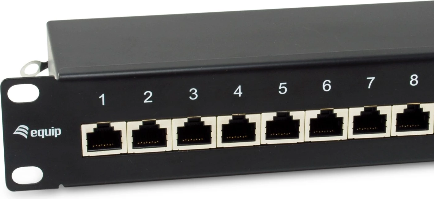 Mrežni panel, 12 priključkov RJ-45, Cat6a, 10GBase-T, 1U, Equip 326623, črn
