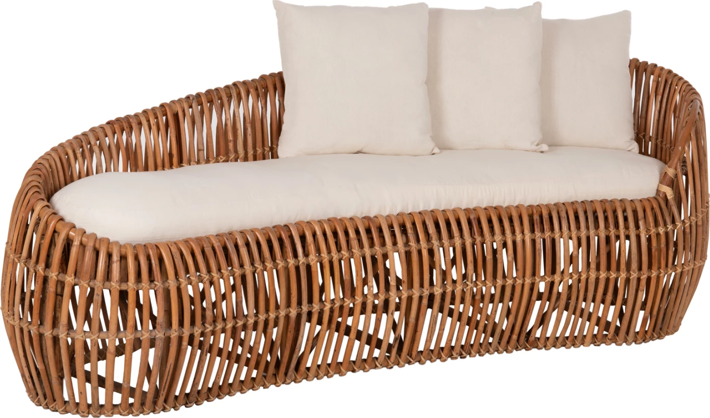 Sedežna garnitura LANTRY iz naravnega ratana - bele blazine 215x60x78H cm