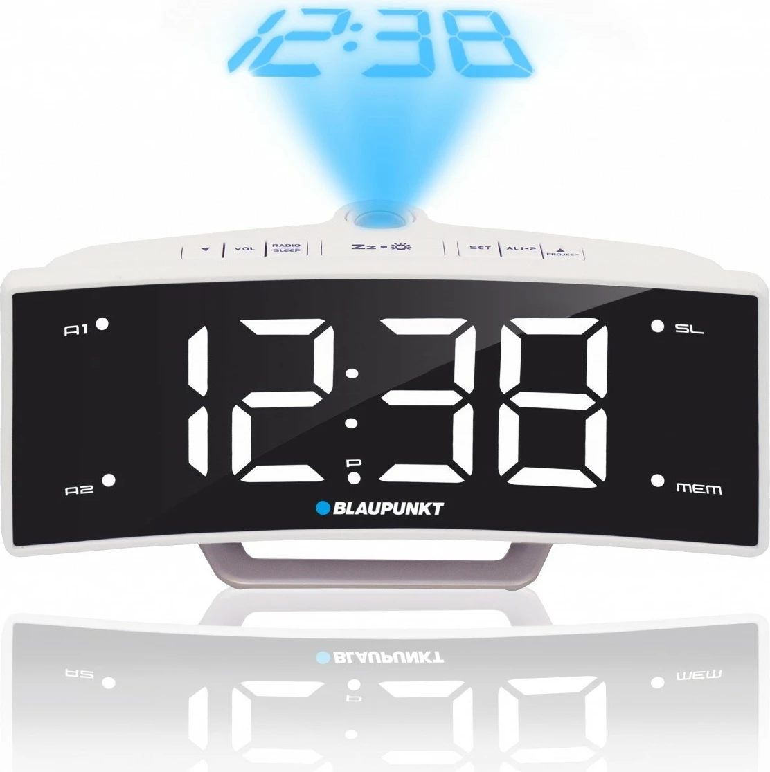 Radio budilka Blaupunkt CRP7WH s projektorjem, FM radio, USB, črno-bela