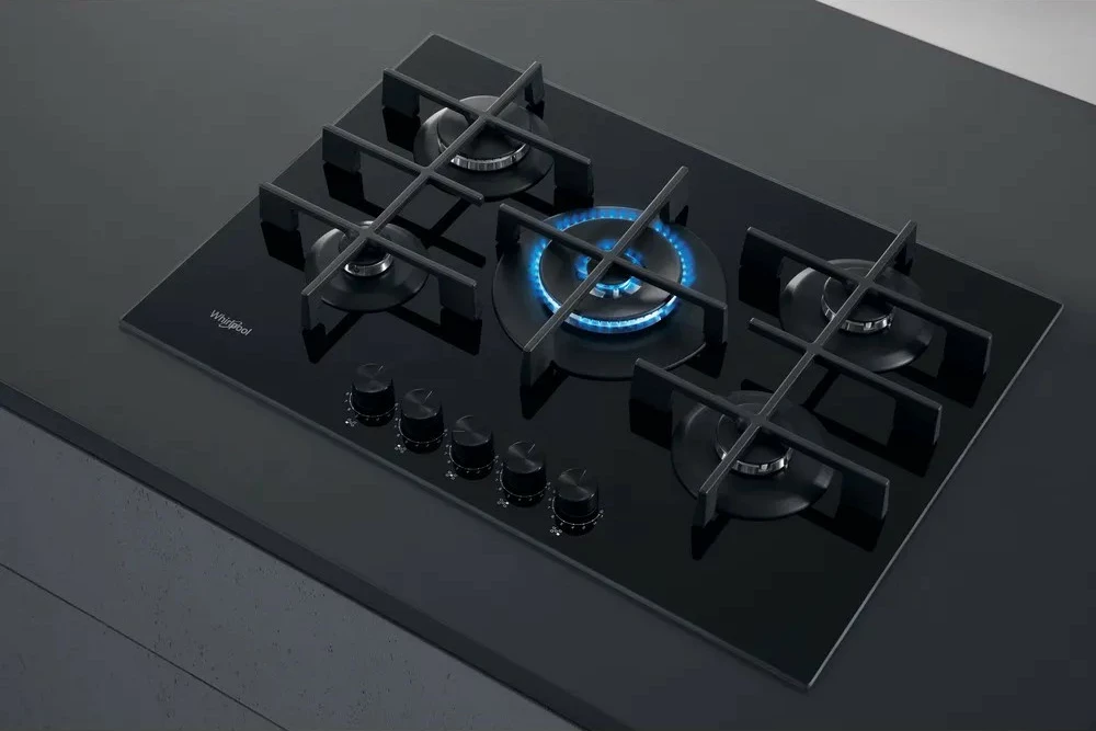 Plinski kuhalnik s steklom, Whirlpool AKWL728NB, 5 kuhališč, črn