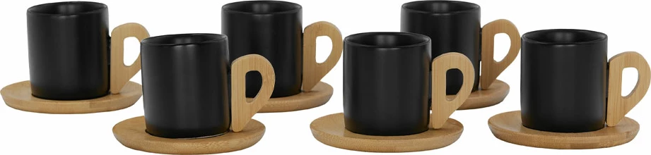 Set skodelic za espresso, 6 kosov, porcelan črn, bambus naraven, 29x21x7 cm Nordic