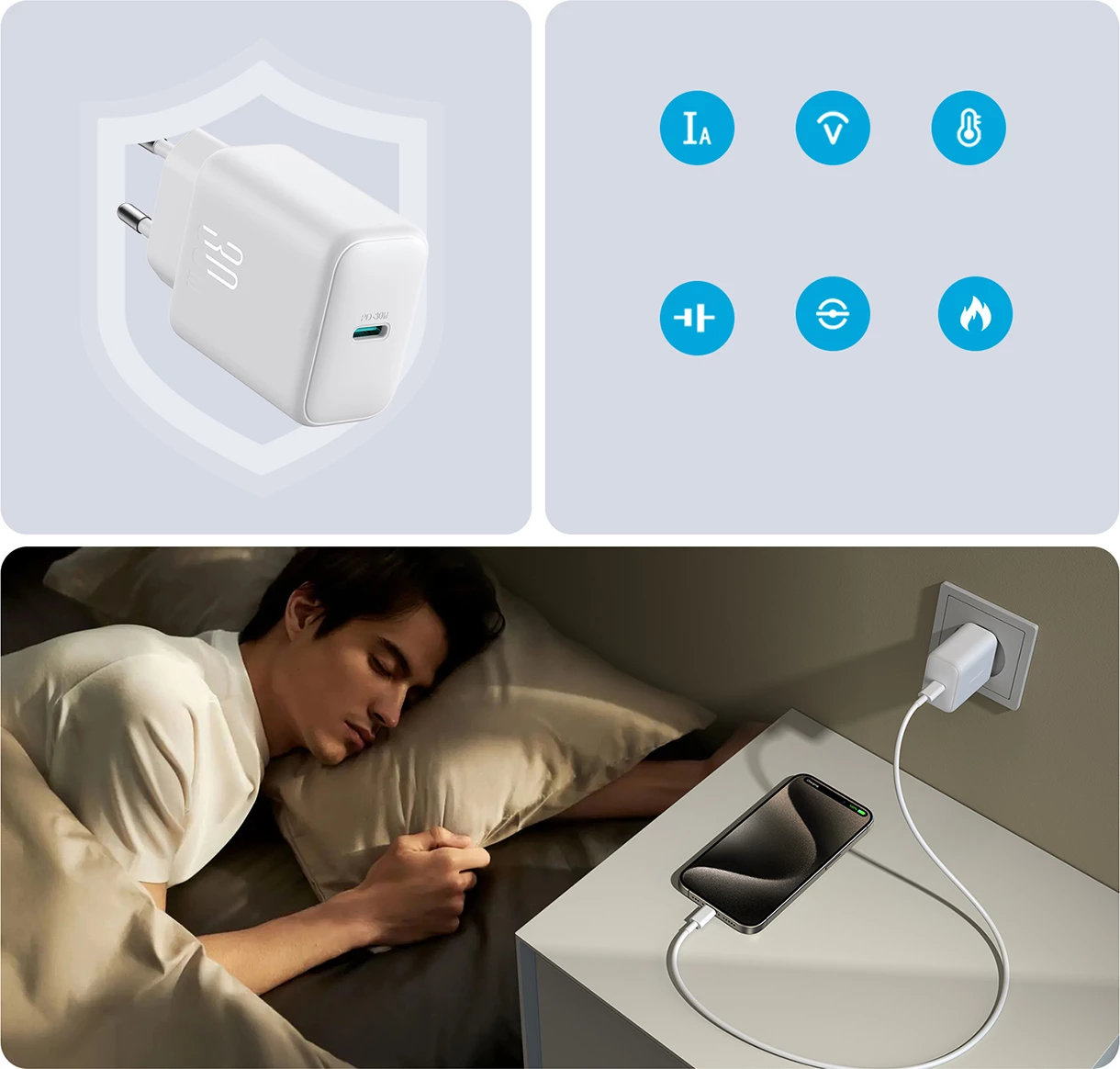 Stenski polnilec 30W PD/PPS/QC 1x USB‑C Joyroom JR-TCF24, EU vtič, bel