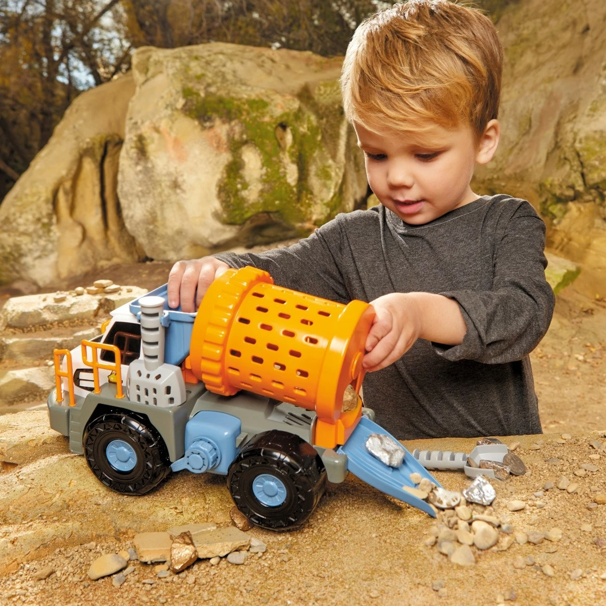 Set kamion rudarski Little Tikes Mining Truck Big Adventures, plastika, 27 cm, azurno/sivo/oranžno/belo