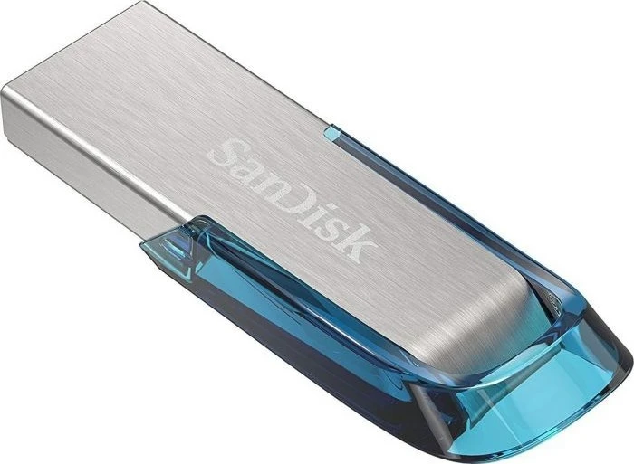 USB ključek SanDisk Ultra Flair, 64 GB, USB Type-A 3.2 Gen 1, moder, srebrn