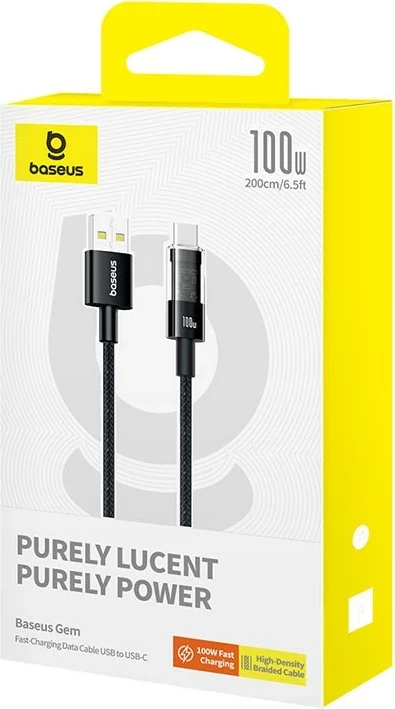 Kabel USB A na USB C, 2 m, 100 W, črna, Baseus Gem