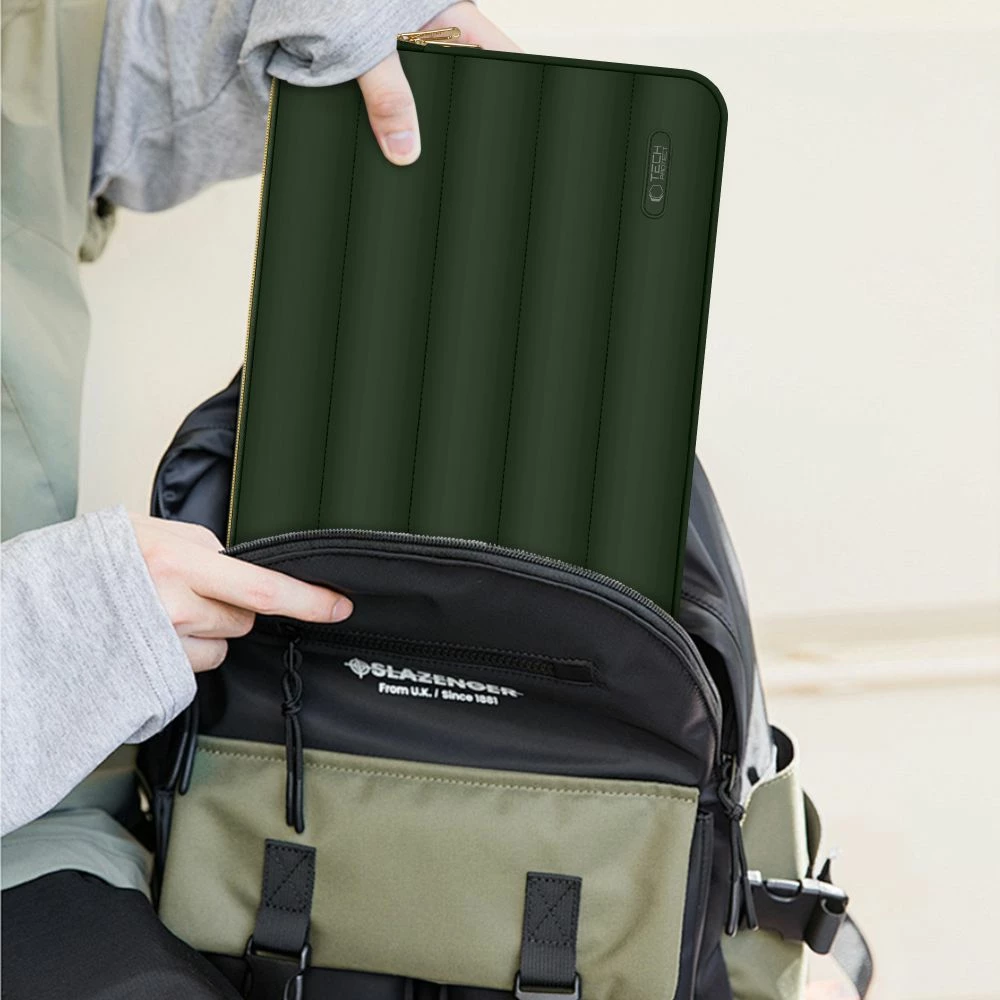 Ovitek za prenosnik 13–14 palcev z torbico za dodatke, Tech-Protect Puffy, olivno