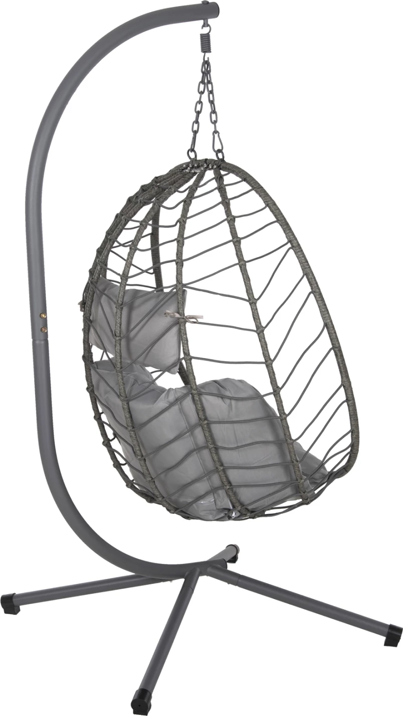 Viseče gnezdo MILLIE FH5997.10 kovinska osnova-sintetični ratan in blazine v sivi barvi 90x75x190Hcm