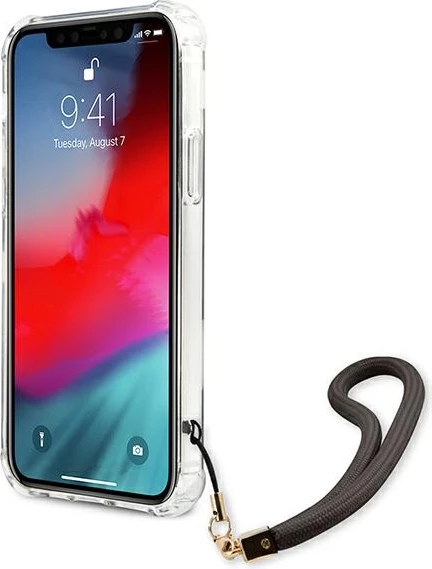 Ovitek Marble Collection za iPhone 12 Pro Max 6,7", Guess GUHCP12LKSMAGR, siva z vrvico