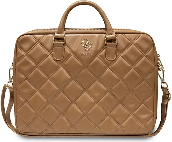 Torba za prenosnik Quilted 4G Guess, 16 in, vegansko usnje, rjava