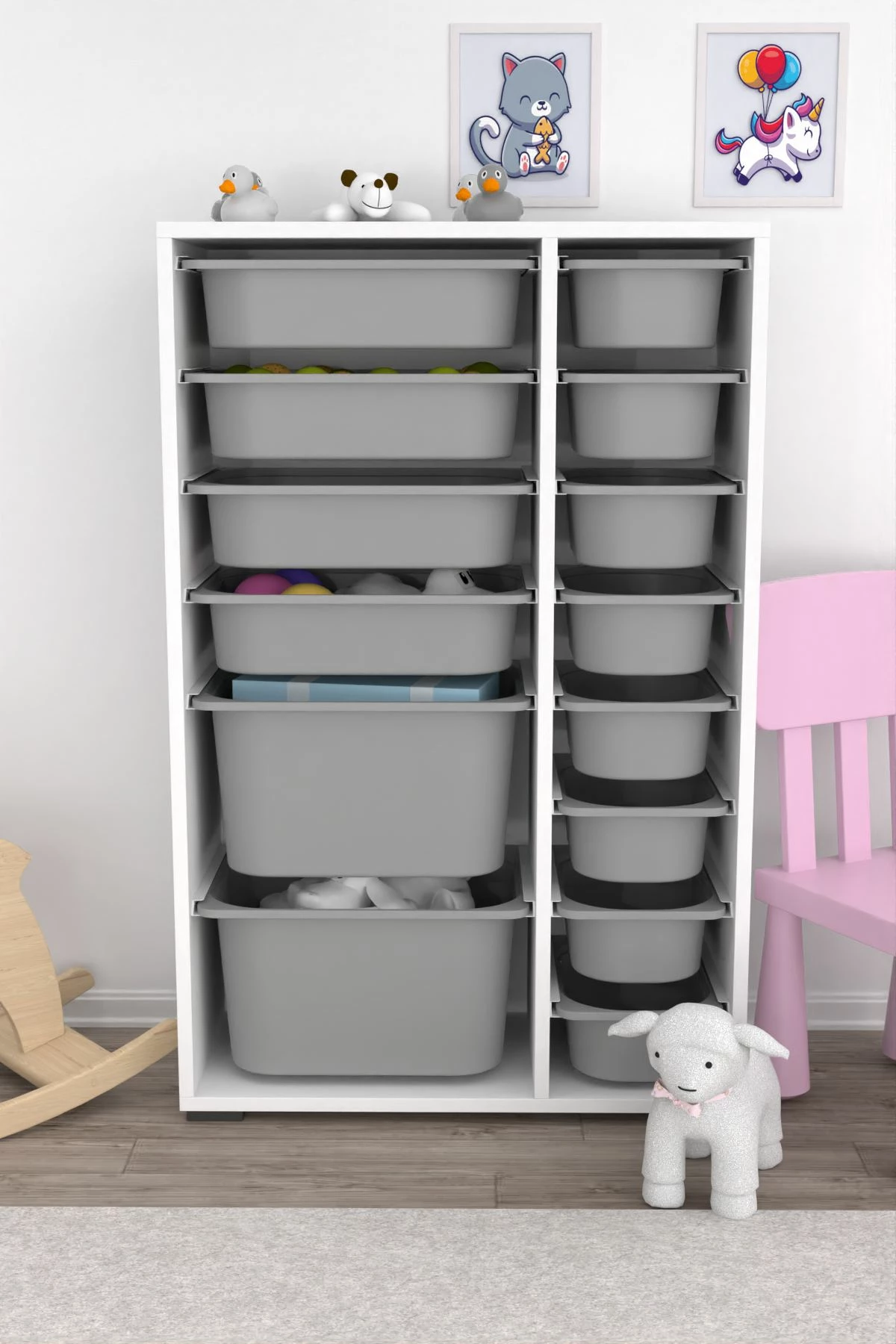 Večnamenska omara Hanah Home, Rine 2D4K8U, bela, siva v2