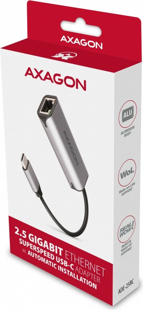 Omrežna kartica AXAGON ADE-25RC, 2,5 Gigabit Ethernet, USB-C 3.2 Gen 1, siva