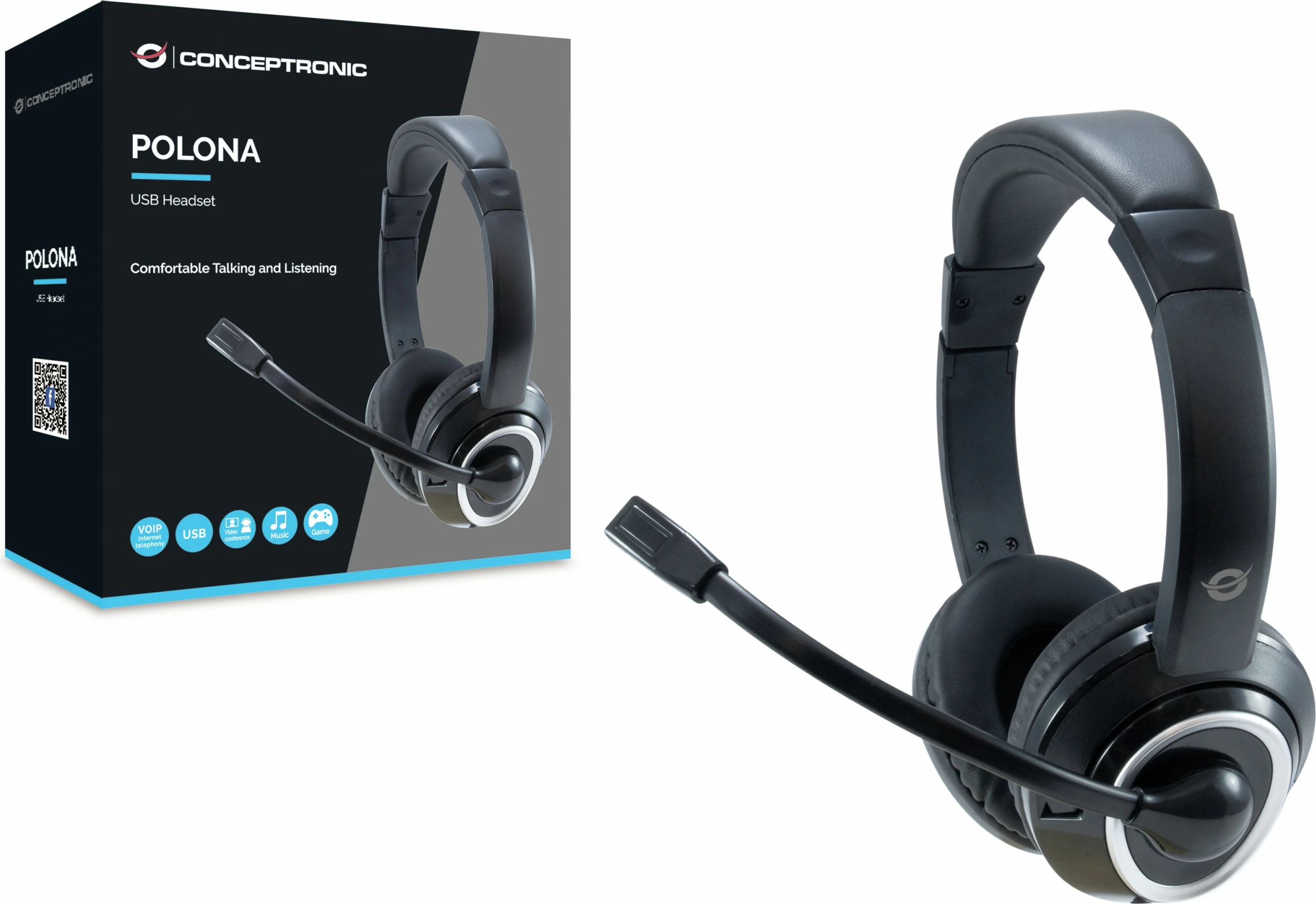 Slušalke Conceptronic USB, mikrofon boom, 2 m, črne