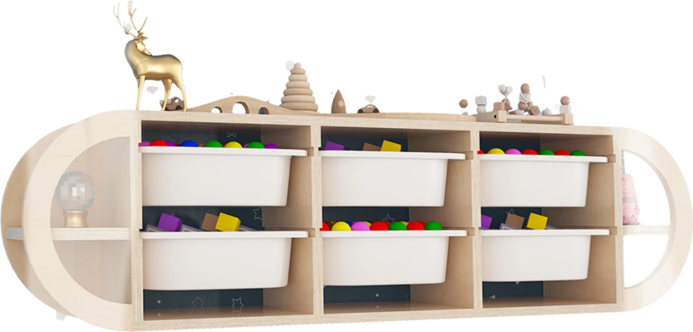 Stenska komoda KIKS FH18228.03 iz breze in 6 belih P.E. predalov 126x26x33Hcm