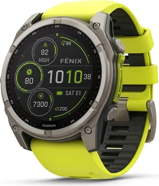 Pametna ura fenix 8, 51 mm, 32 GB, titanova, silikon pašček, neon rumena - Garmin